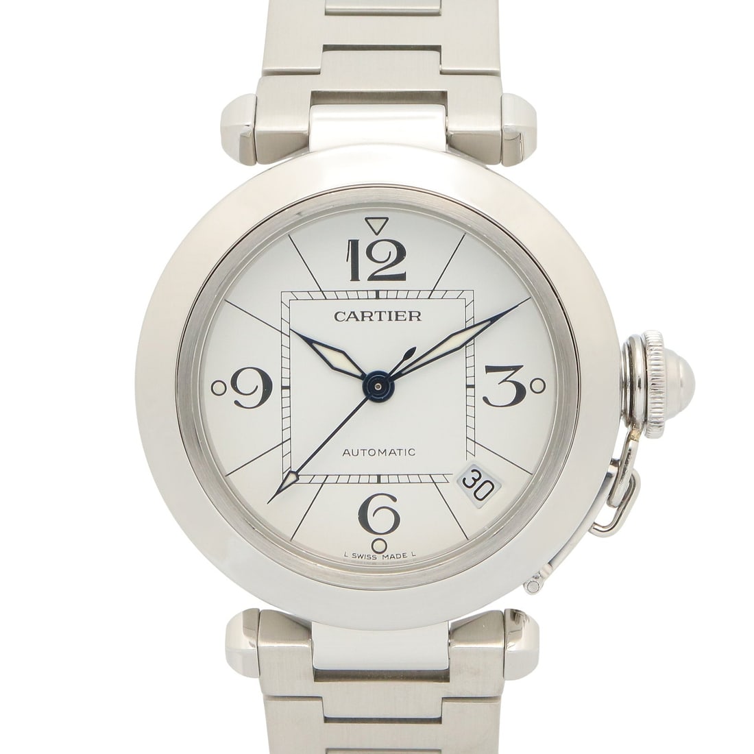 Cartier Pasha C Auto Steel White: Automatic Cartier Pasha C in stainless steel with white dial. Wrist 16cm.