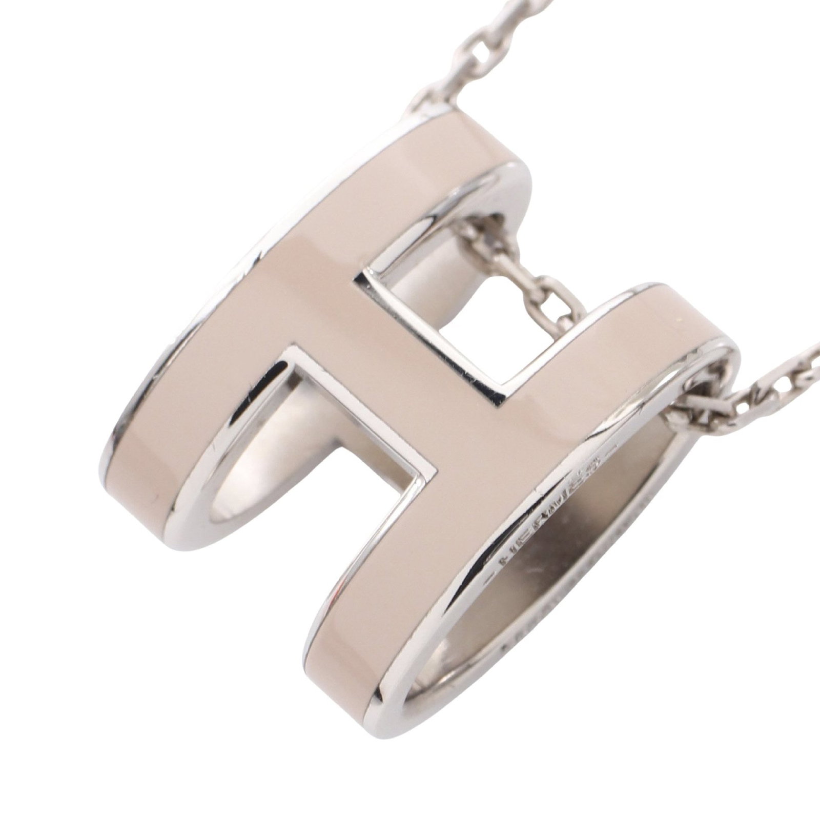 Hermes Pop H Necklace Beige Silver: Pop H necklace in beige and silver tone.