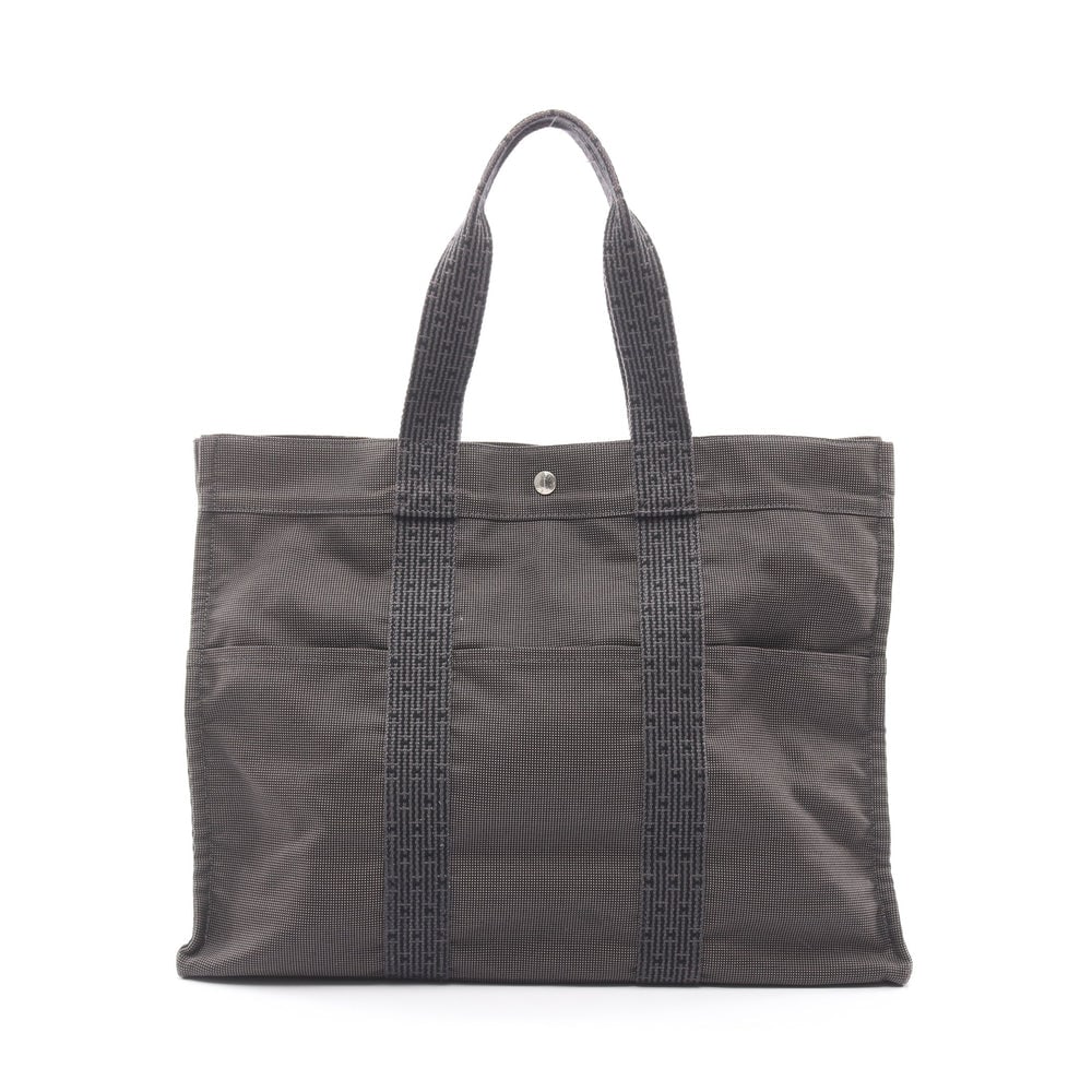 Hermes Herline GM Tote Dark Gray: Herline GM tote in dark gray nylon canvas with silver-tone hardware. Size 46 x 35 x 15 cm. Handle 44 cm.
