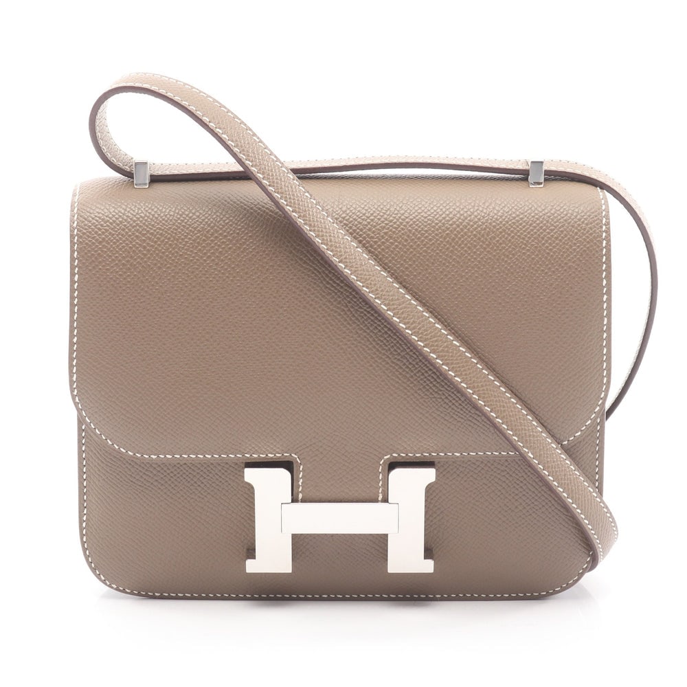 Hermes Constance Mini Miroir Etoupe: Etoupe Veau Epsom mini shoulder bag with mirror and silver-tone hardware.
