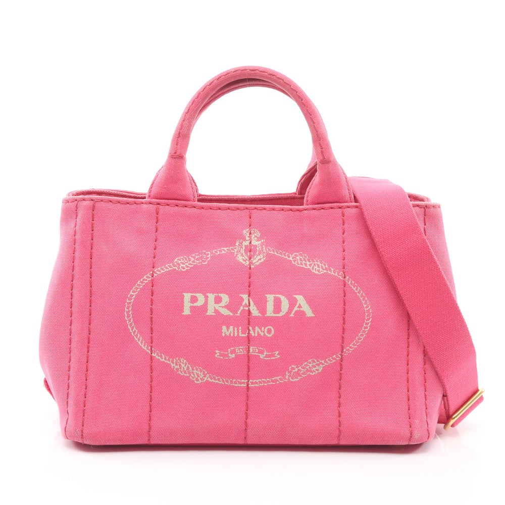Prada Canapa 2 Way Tote Pink: Canapa 2 way tote B2439G in pink canvas. Size 28.5 x 19 x 15 cm.
