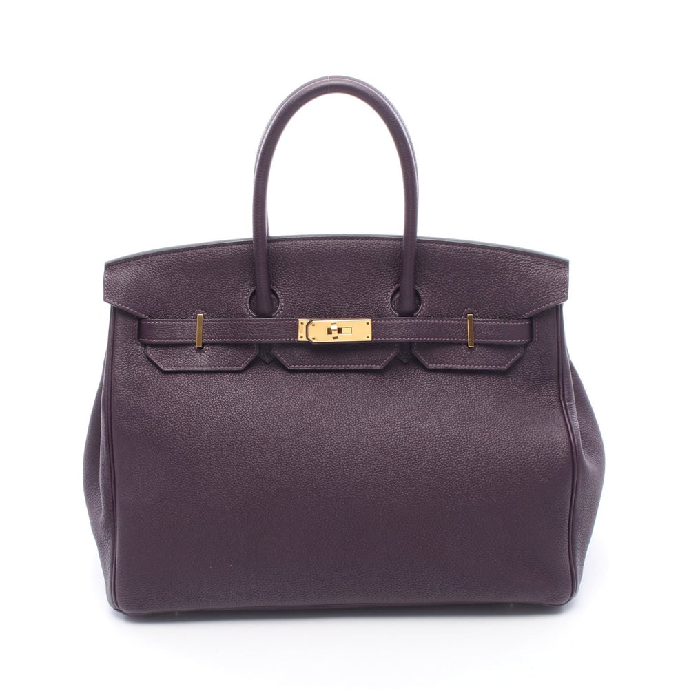 Hermes Birkin 35 Leysin: Dark purple Togo leather handbag with gold-tone hardware.