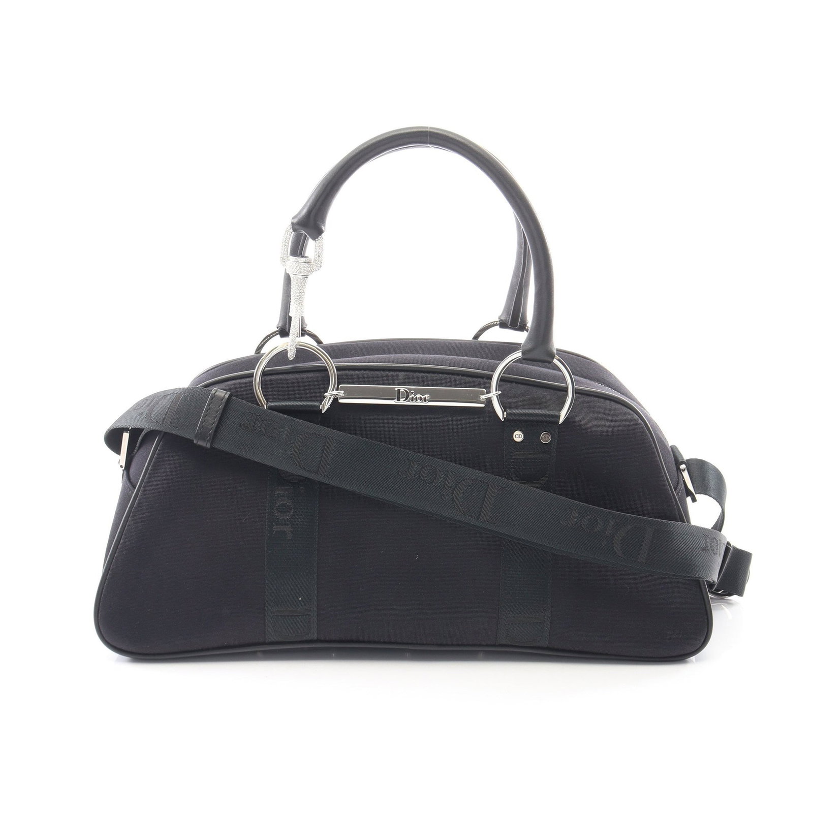 Dior Hardcore Bowling Bag: Black nylon canvas and leather 2 way handbag.