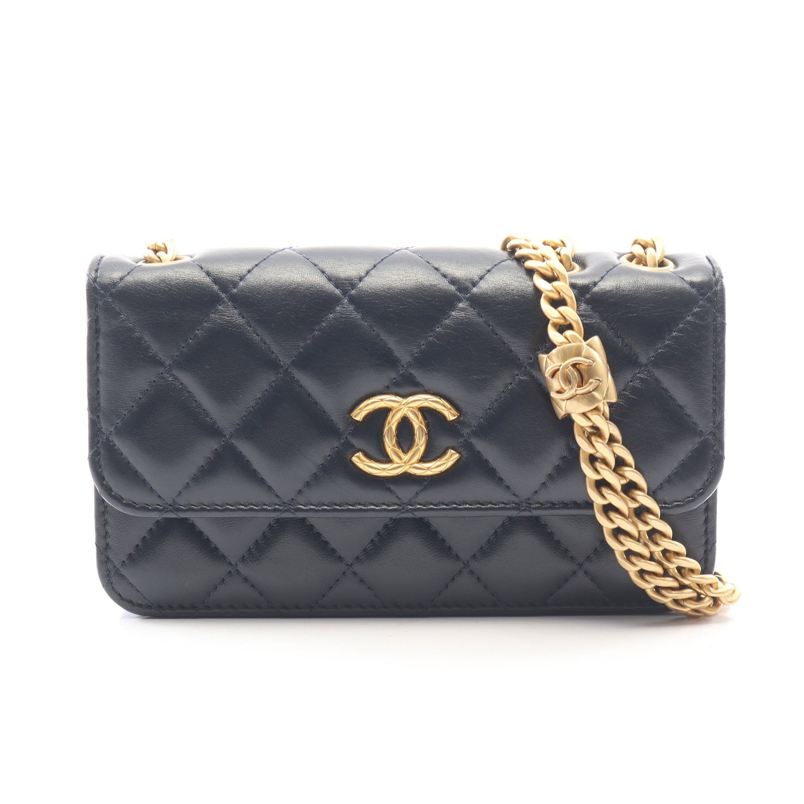 Chanel Phone Pouch Chain Bag: Navy lambskin phone pouch chain bag.