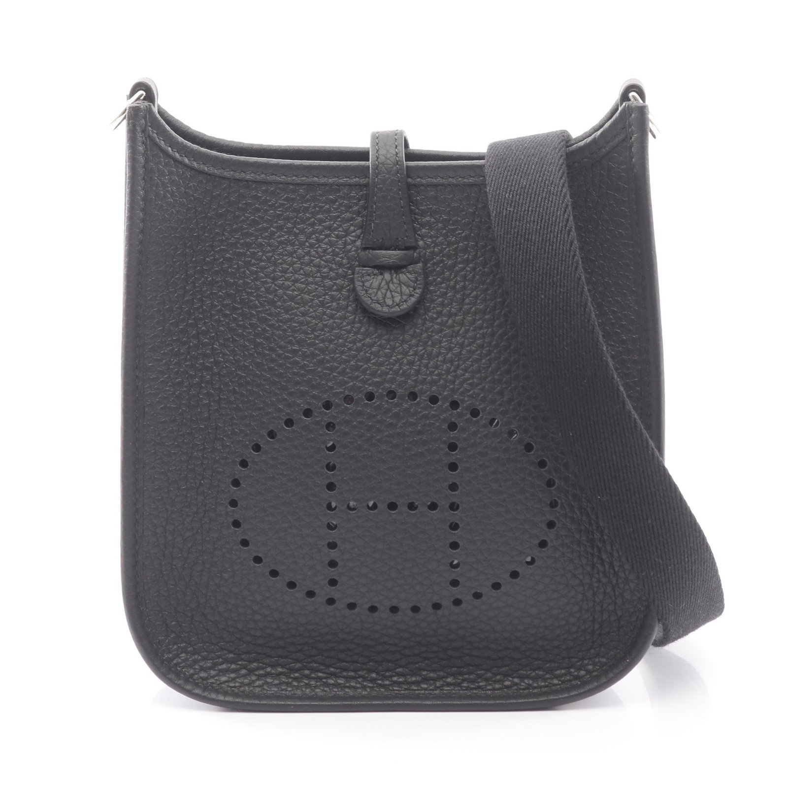 Hermes Evelyne TPM Black SHW: Black Clemence leather shoulder bag with silver-tone hardware.