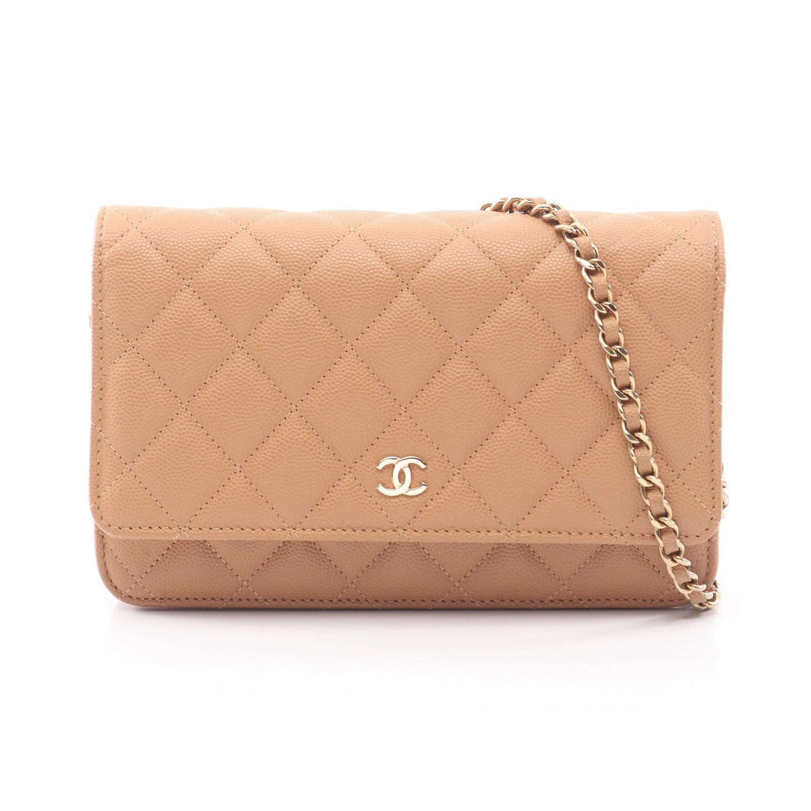 Chanel Chain Wallet Light Brown: Light brown caviar skin chain wallet with gold-tone hardware.