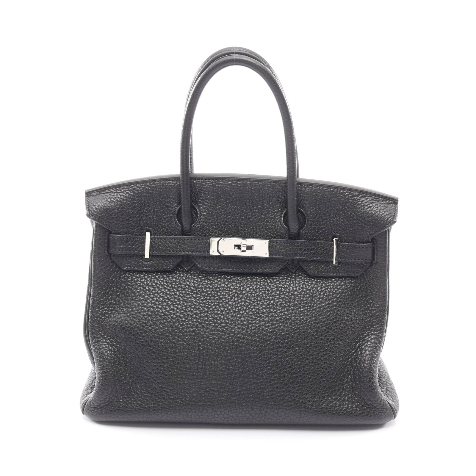 Hermes Birkin 30 Black: Black Clemence leather handbag with silver-tone hardware.