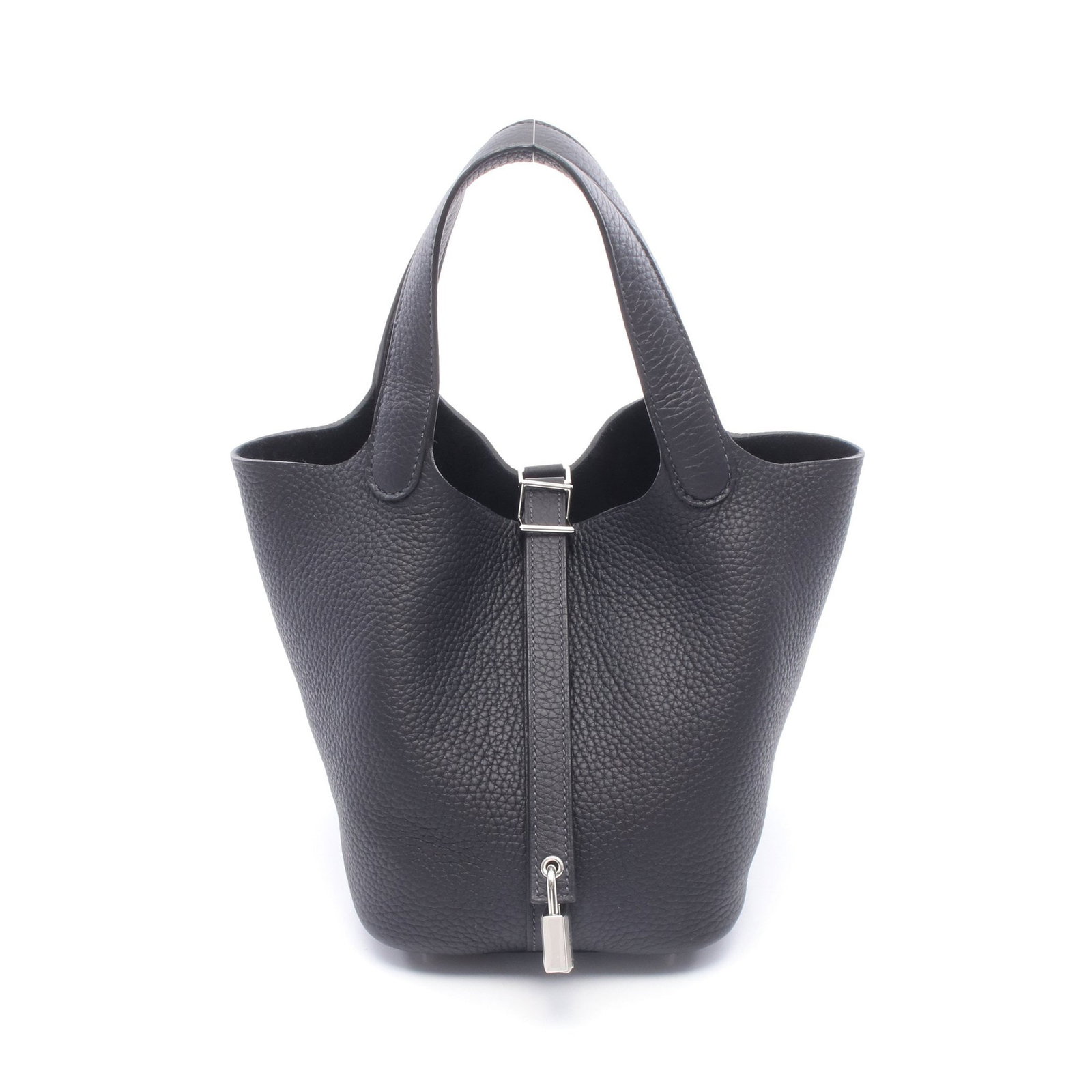 Hermes Picotan Lock PM Caban: Dark navy Clemence leather handbag with silver-tone hardware.