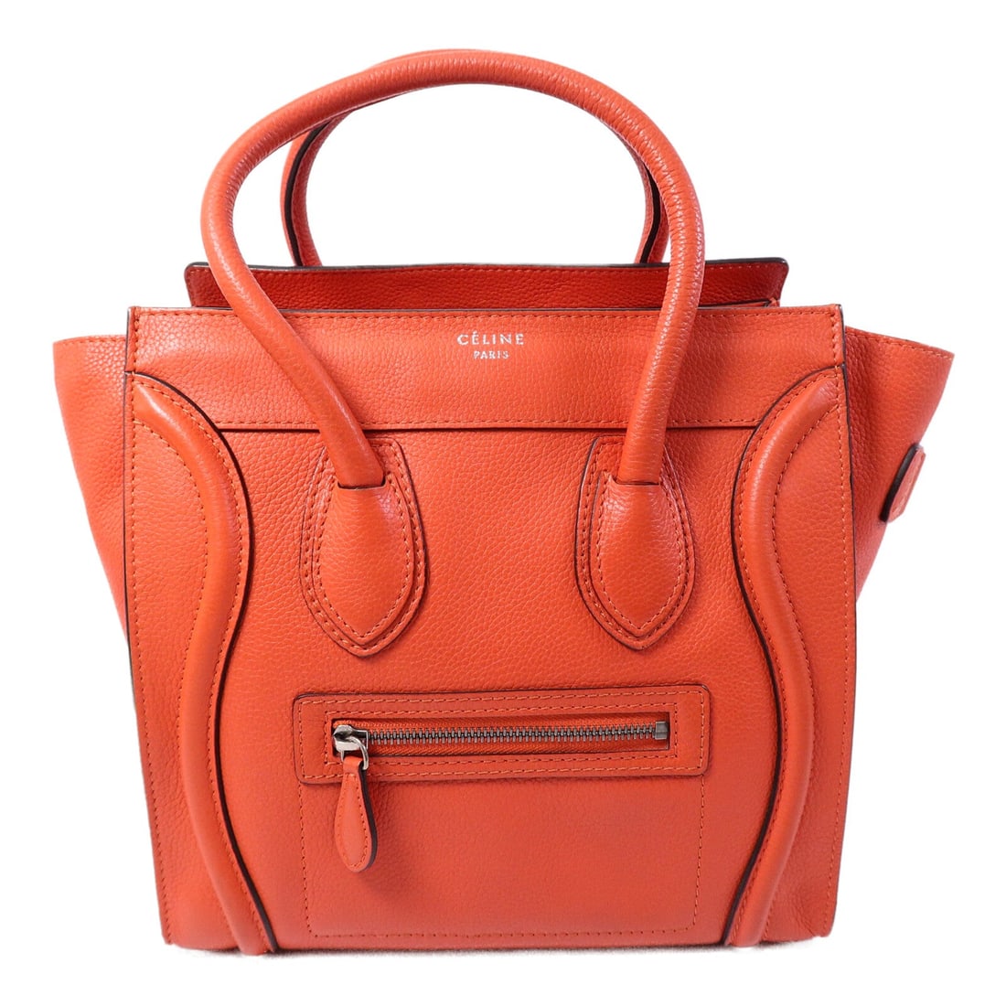 Celine Micro Luggage Orange: Micro Luggage handbag 167793LUG in orange calfskin. Size 26 x 25 x 12 cm.