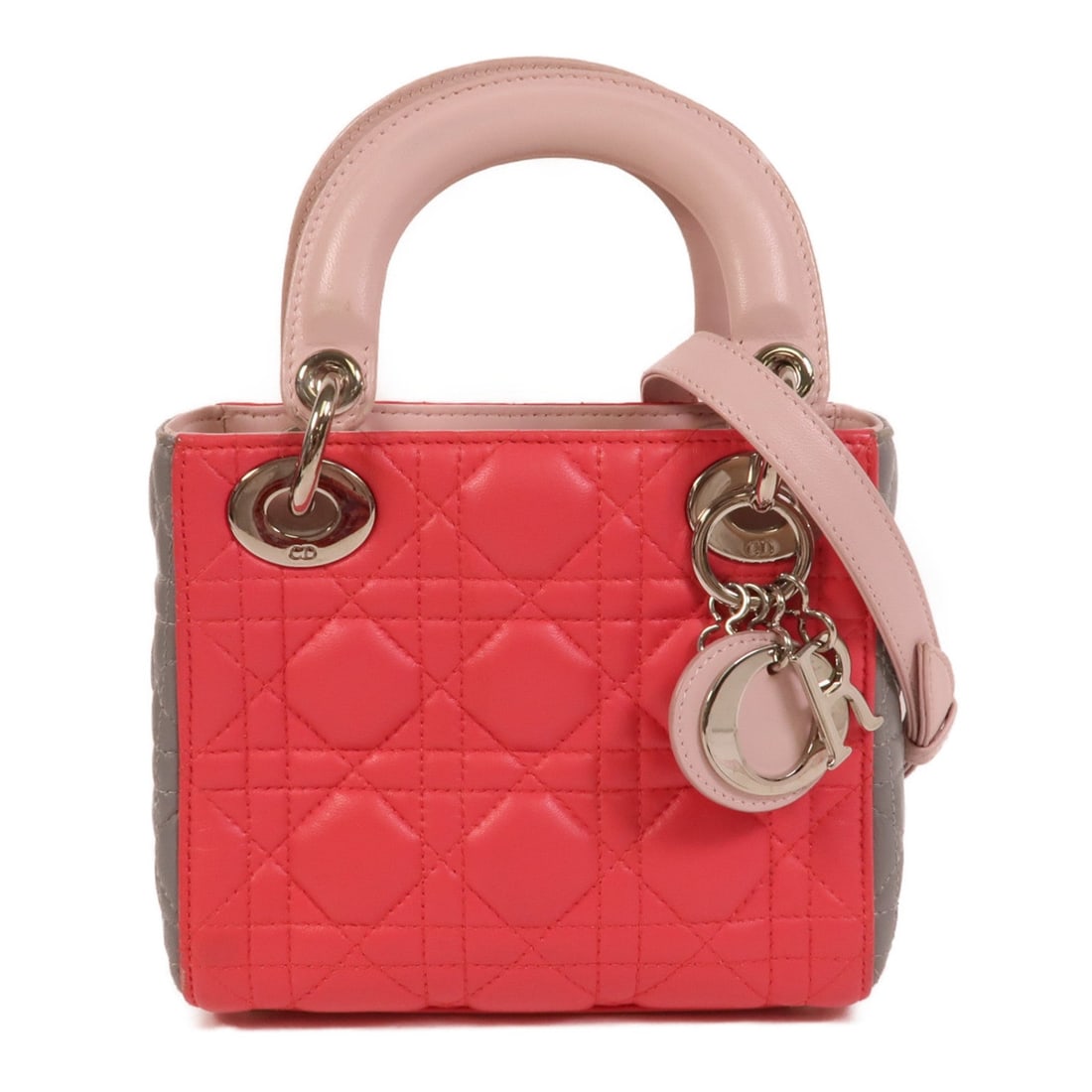 Dior Mini Lady Dior: Pink lambskin 2 way shoulder bag.