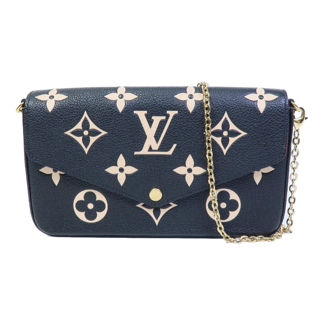 Louis Vuitton Felicie Pochette: Black and beige monogram empreinte shoulder bag.