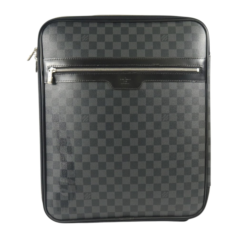 LV Pegase 45 Graphite Suitcase: Pegase 45 suitcase in black and grey Damier Graphite coated canvas. Size 36 x 45 x 17 cm.