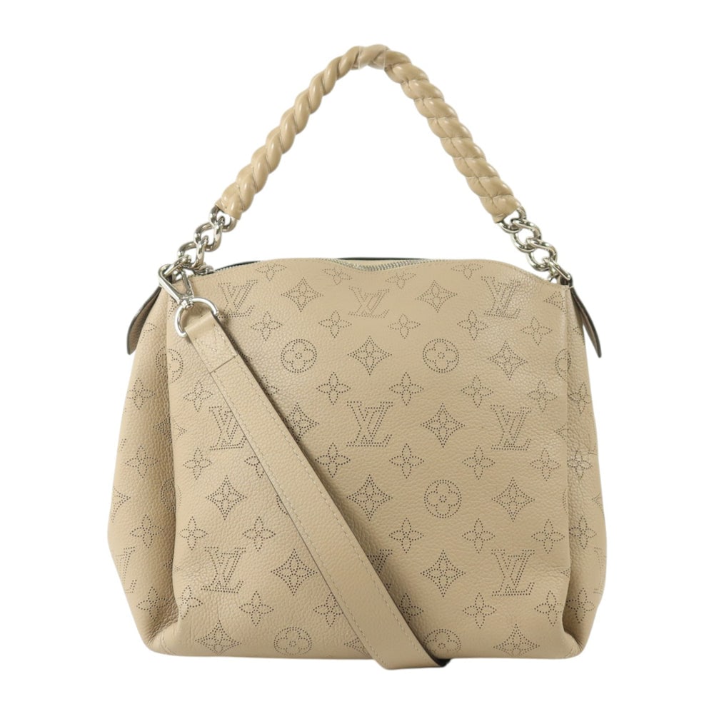 Louis Vuitton Babylon Chain BB: Gray beige Mahina leather 2 way shoulder bag.