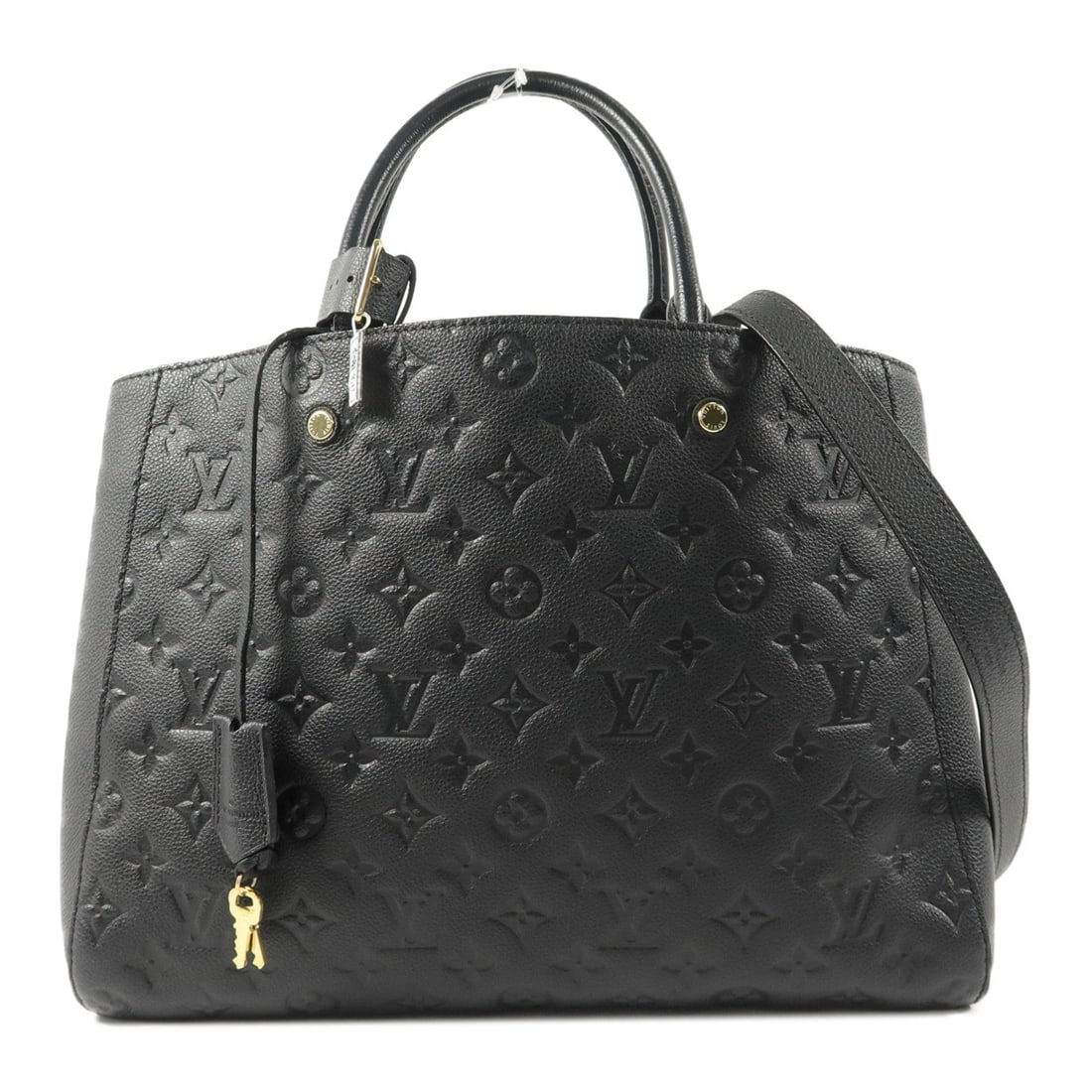 Louis Vuitton Montaigne MM Empreinte: Black monogram empreinte 2 way shoulder bag.