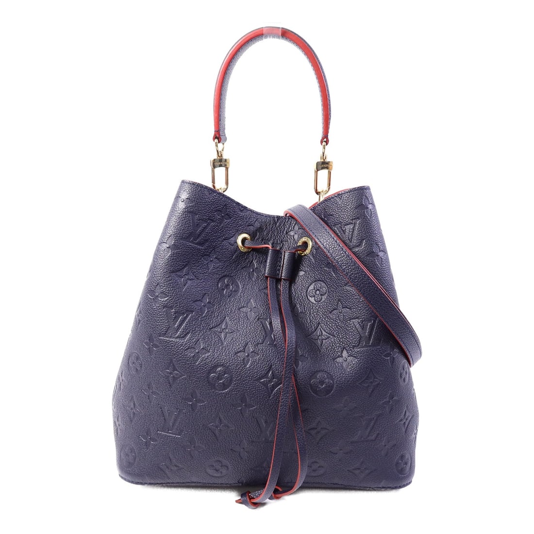 Louis Vuitton NeoNoe MM Empreinte: Navy and red monogram empreinte 2 way bag.