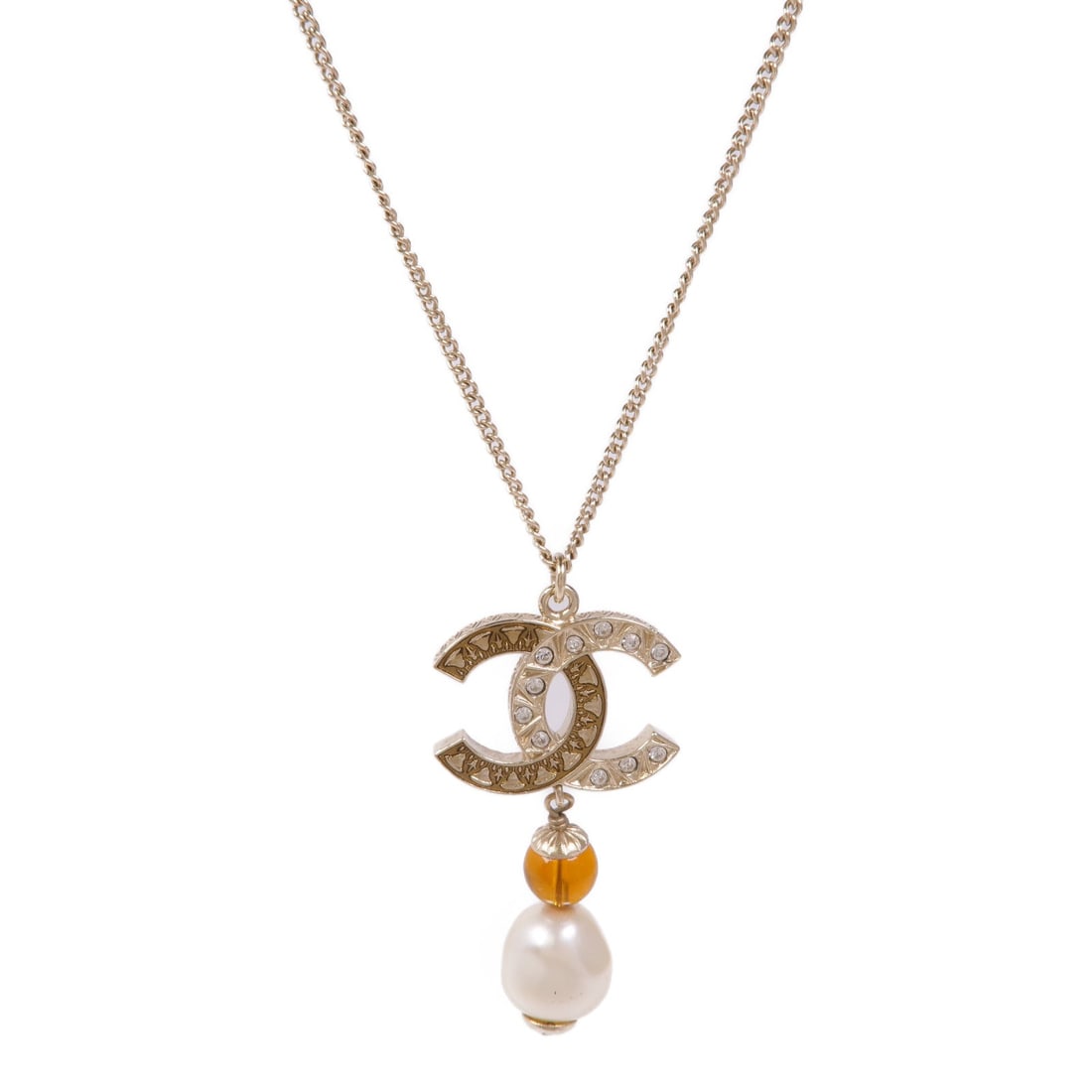 Chanel CC Gold White Orange: CC necklace in metal with gold white and orange tone.
