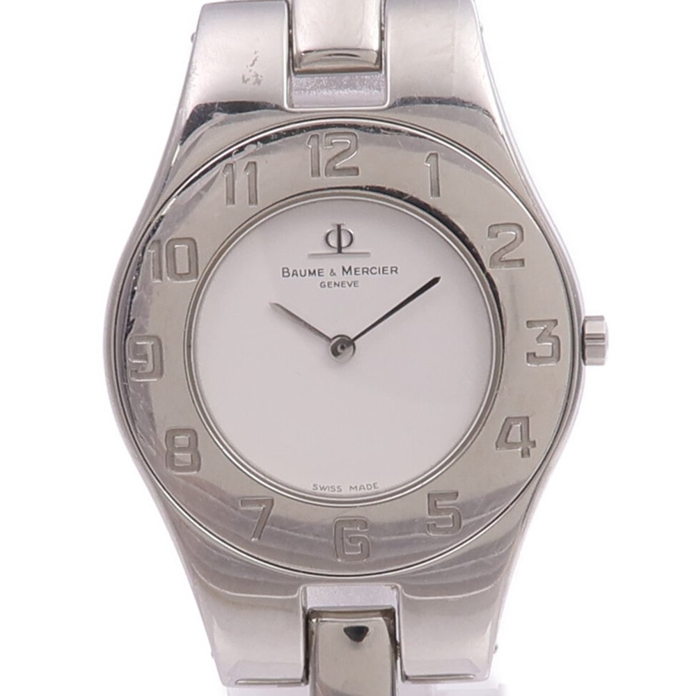 Baume & Mercier Linea 5161 Quartz Watch: White quartz watch in stainless steel. 30mm case, max wrist 14cm, 17mm band.