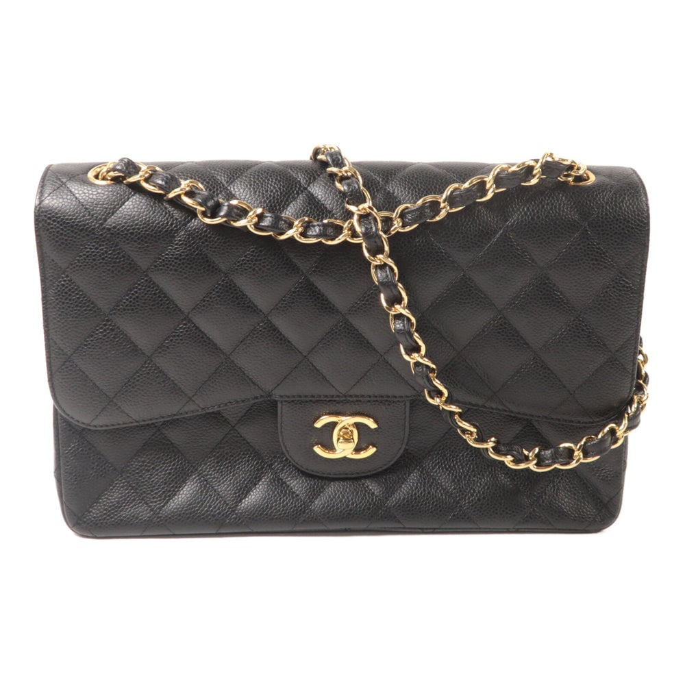 Chanel Large Classic Black: Black calfskin large classic chain shoulder bag with gold-tone hardware.