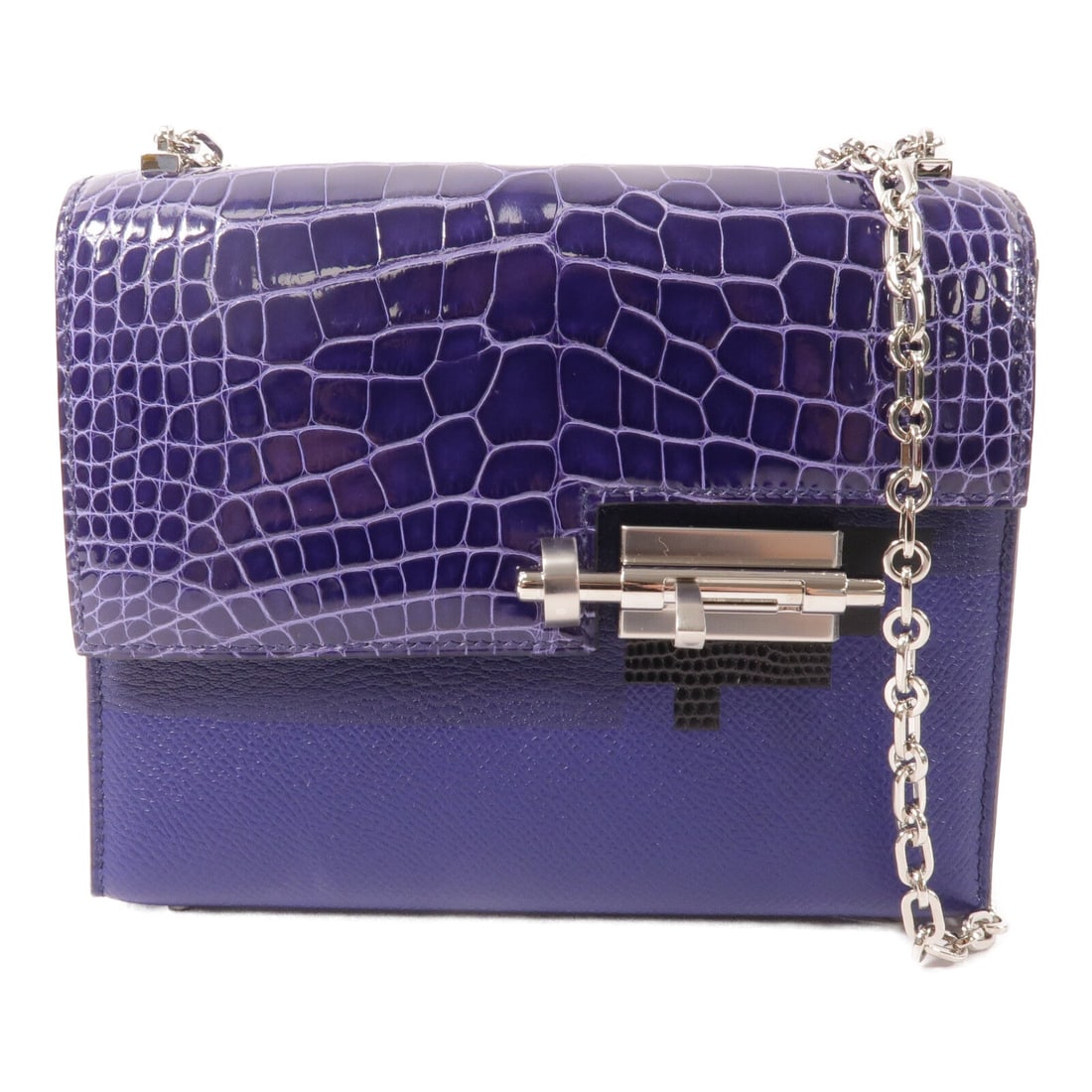 Hermes Mini Verrou Bleu Electrique: Bleu Electrique mixed leather mini shoulder bag with gold-tone hardware.