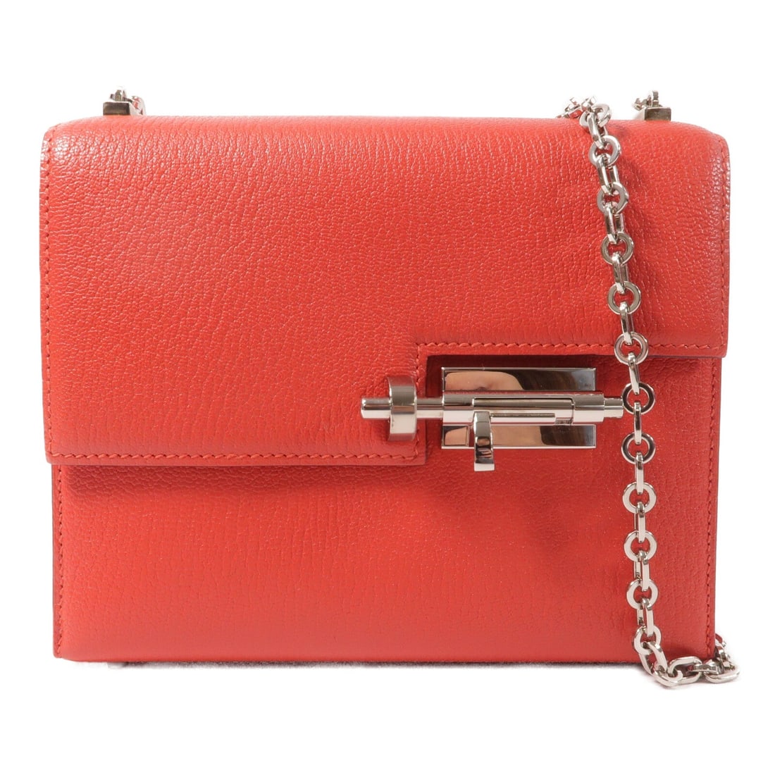 Hermes Verrou Mini Bougainvillier: Bougainvillier chevre leather chain shoulder bag with palladium-tone hardware.