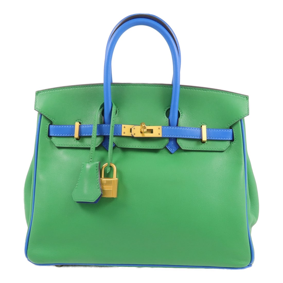 Hermes Birkin 25 Bambou Bleu Hydra: Bambou and Bleu Hydra Swift leather handbag with gold-tone hardware.