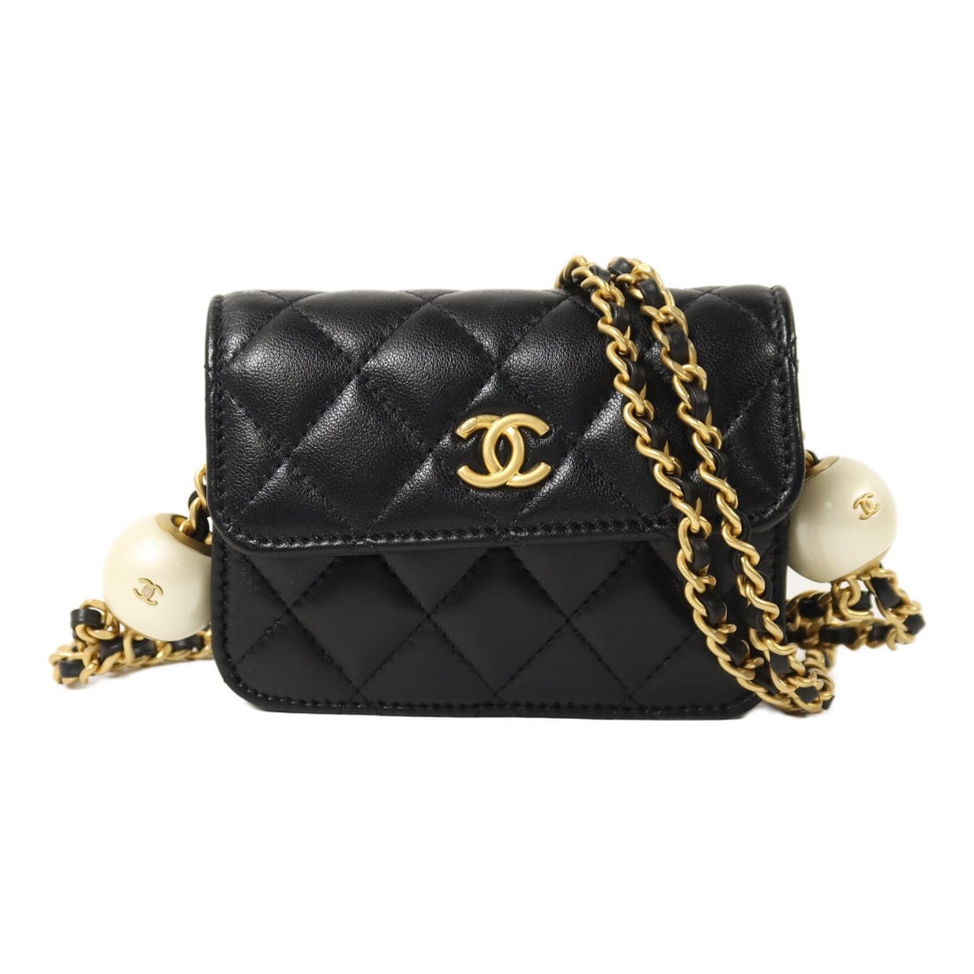 Chanel Chain Shoulder Bag: Black lambskin chain shoulder bag.