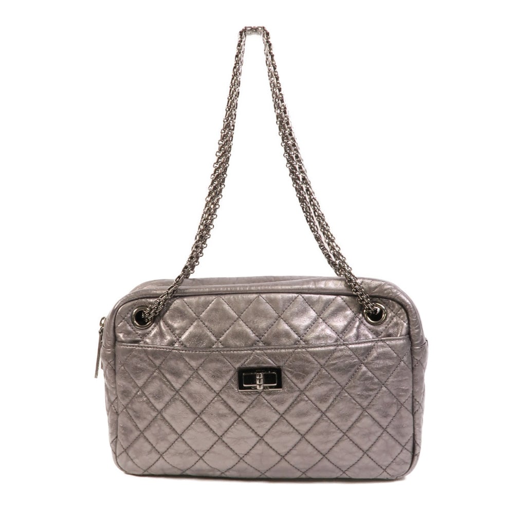 Chanel 2.55 Chain Shoulder Bag: Silver grey calfskin chain shoulder bag.