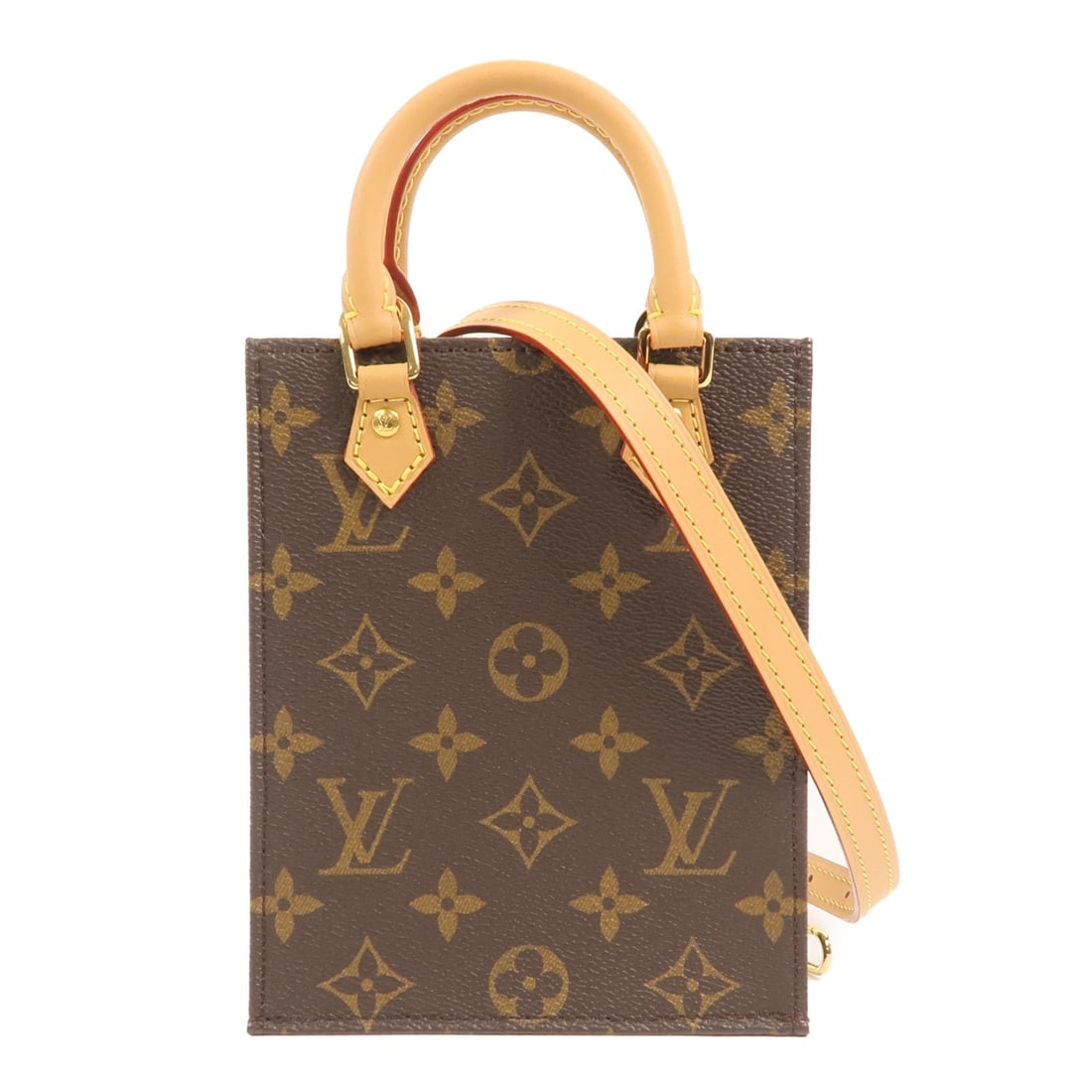 Louis Vuitton Petit Sac Plat: Brown monogram coated canvas 2 way bag.