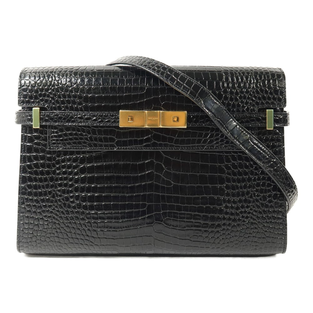 Saint Laurent Manhattan Shoulder Bag: Black calfskin shoulder bag.