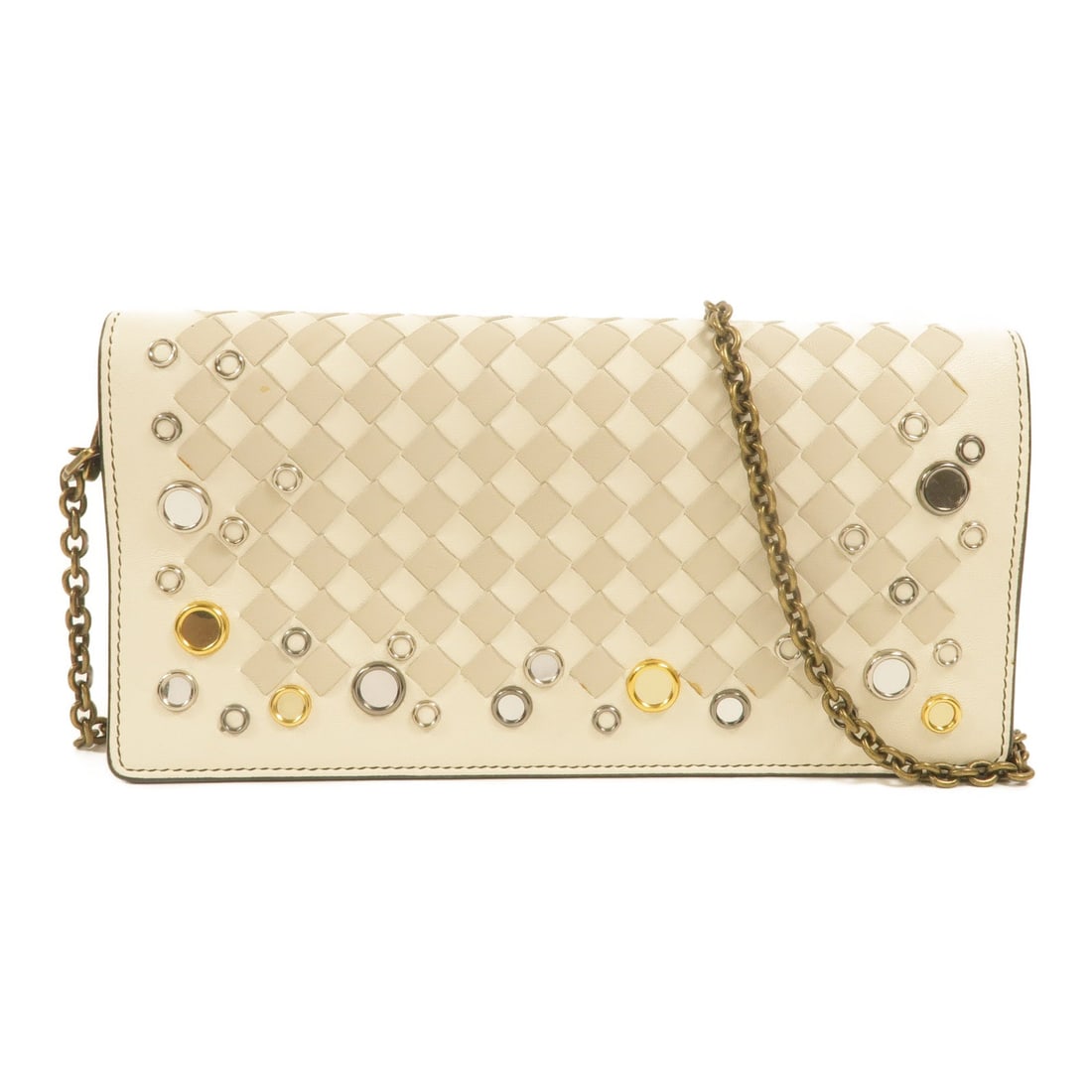 Bottega Veneta Chain Shoulder White: Chain shoulder bag in white calfskin. Size 21 x 10 x 2 cm. Shoulder 120 cm.