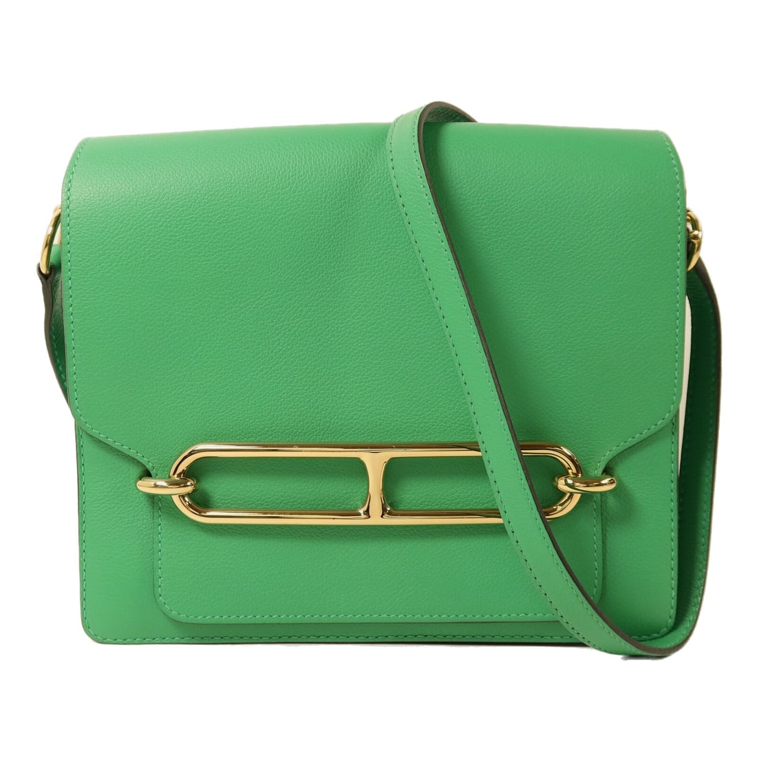 Hermes Roulis 23 Menthe: Menthe Evercolor leather shoulder bag with gold-tone hardware.