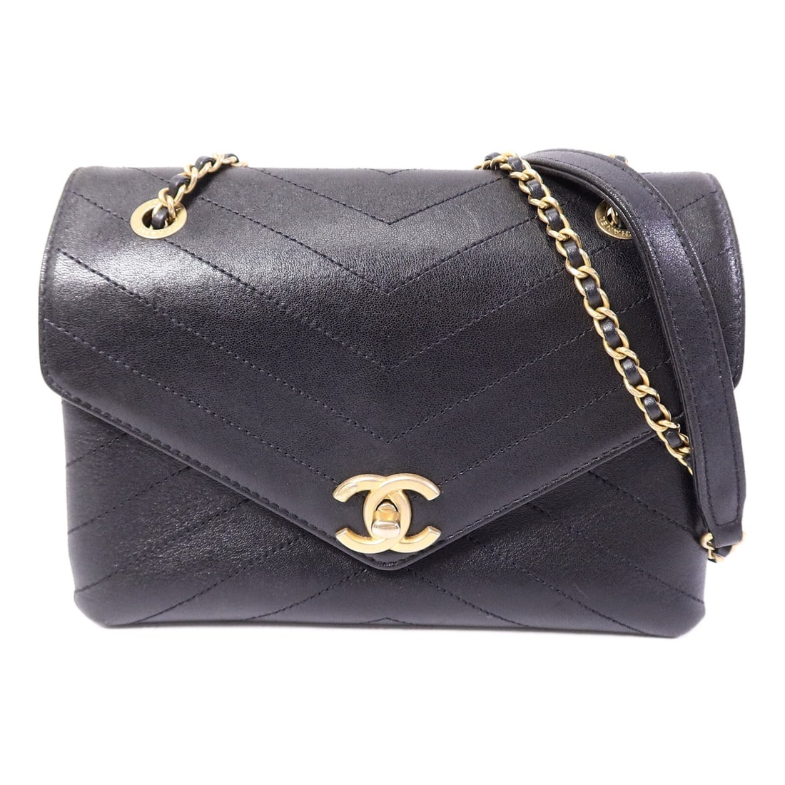 Chanel Chain Shoulder Bag Black: Black calfskin chain shoulder bag with gold-tone hardware.