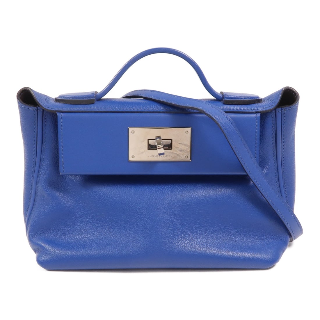 Hermes 24/24 Mini Bleu France: Bleu France Evercolor leather 2-way shoulder handbag with palladium-tone hardware.