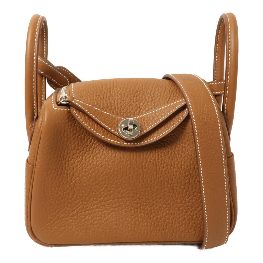 Hermes Mini Lindy Gold: Gold Taurillon Clemence leather mini 2-way shoulder bag with palladium-tone hardware.