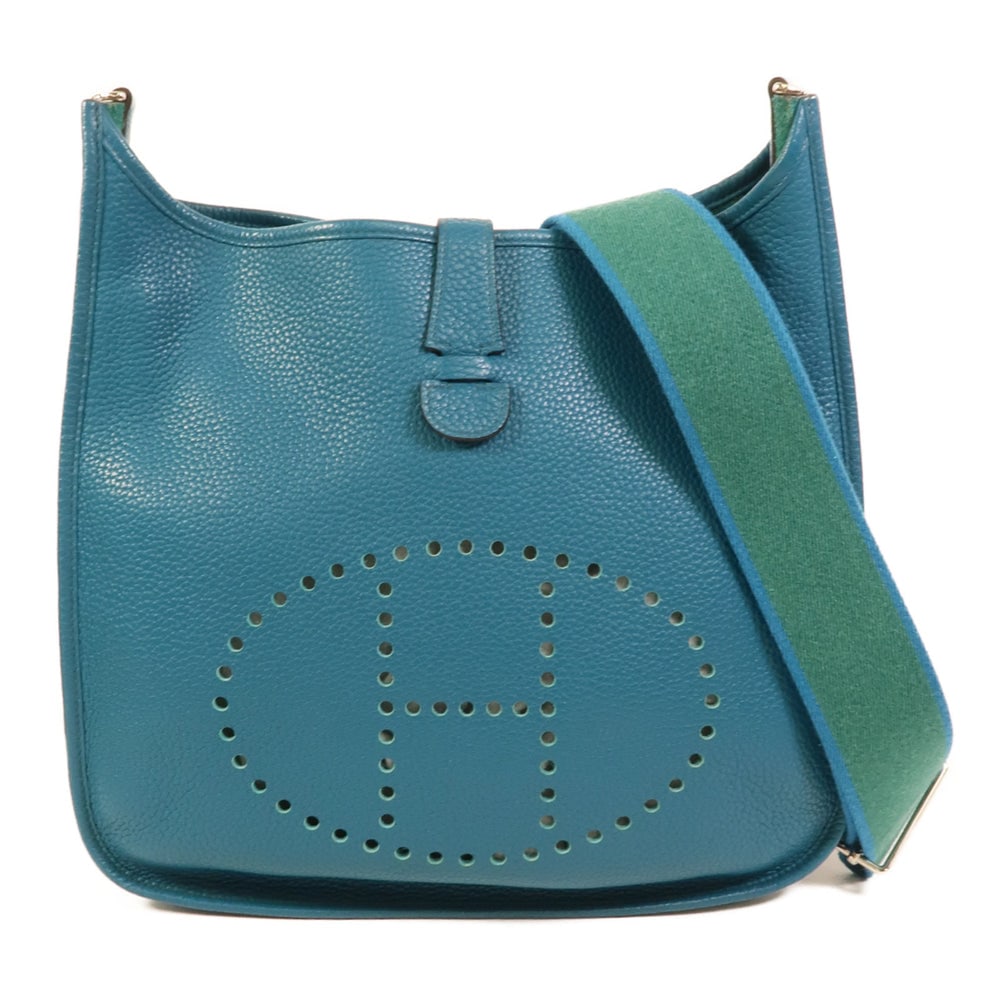 Hermes Evelyne GM Turquoise: Turquoise Clemence leather shoulder bag.