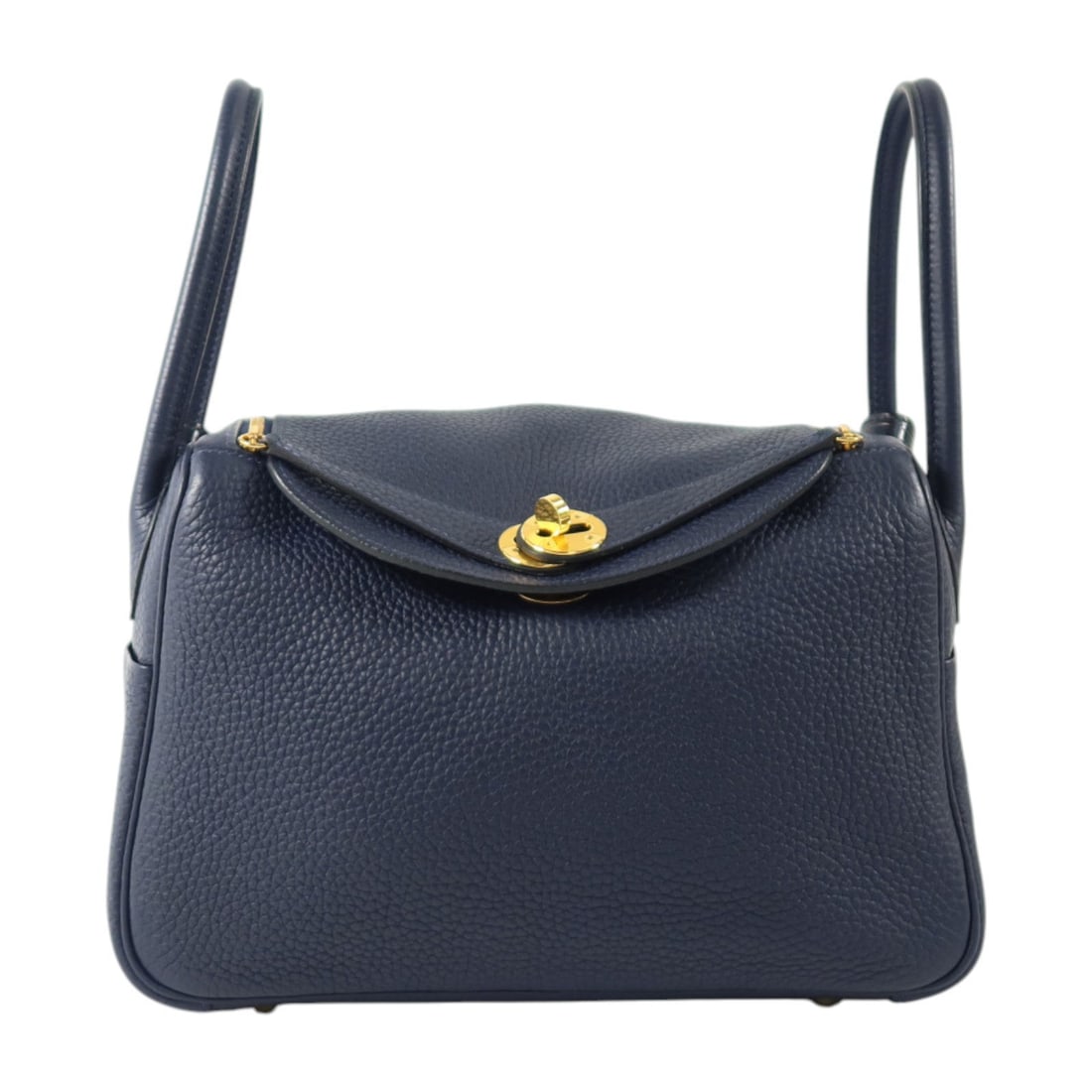 Hermes Lindy 26 Touch Bleu Nuit: Bleu Nuit Clemence and crocodile 2-way shoulder bag with gold-tone hardware.
