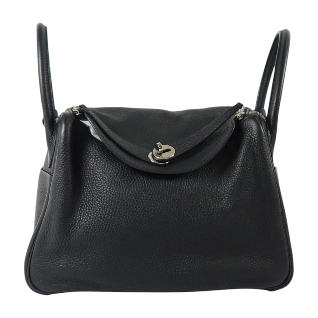 Hermes Lindy 30 Black: Black Taurillon Clemence leather shoulder bag with palladium-tone hardware.