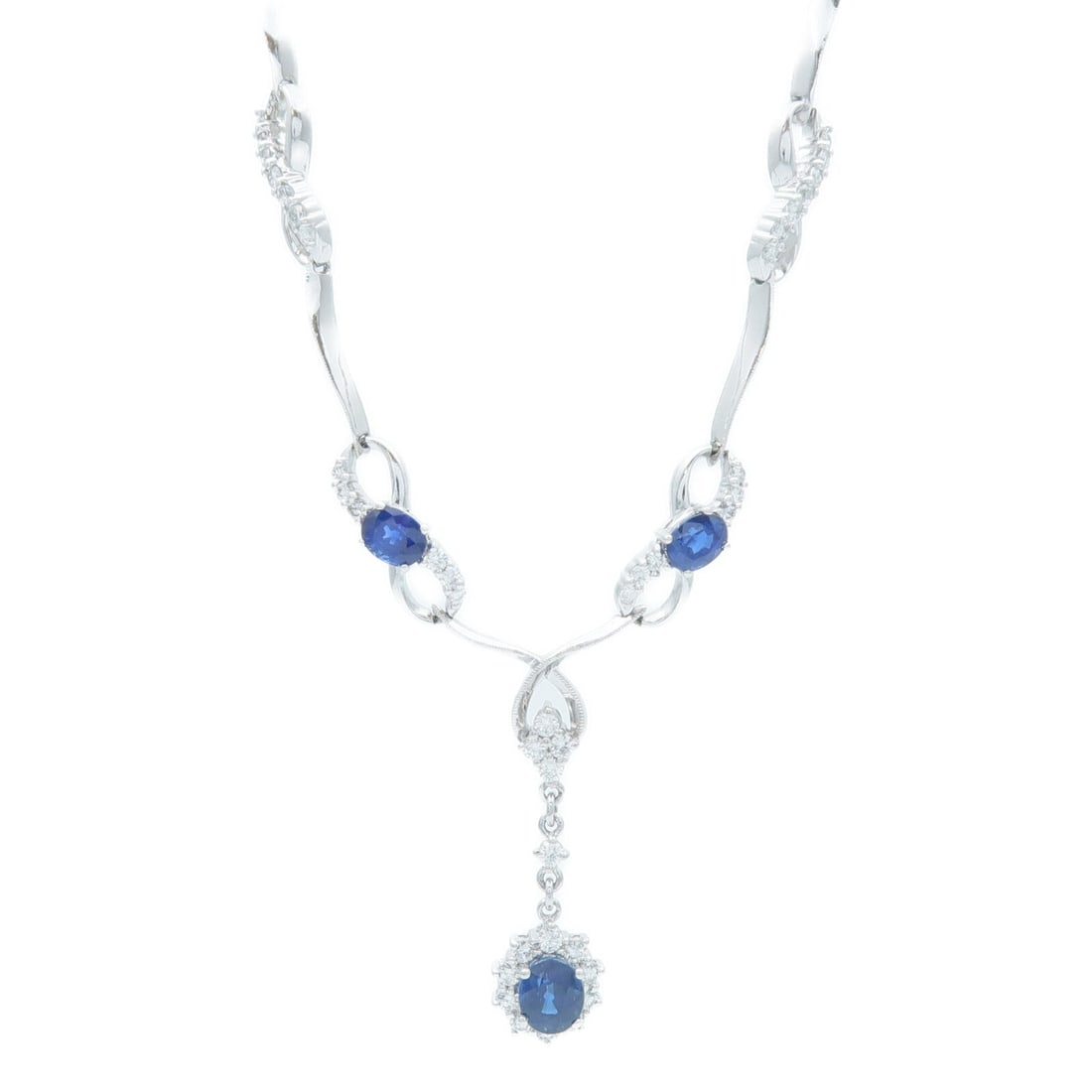 Sapphire Diamond Necklace White Gold: Sapphire and diamond necklace in 18K white gold.