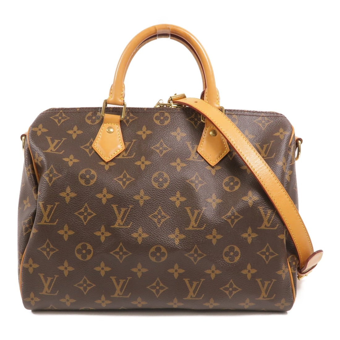 LV Speedy Bandouliere 30 Brown: Speedy Bandouliere 30 shoulder hand bag in brown Monogram canvas. Includes shoulder strap. Size 30 x 21 x 17 cm.
