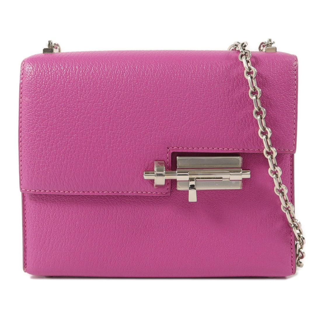 Hermes Verrou Mini Chain Rose Extreme: Rose Extreme chevre leather chain shoulder bag with palladium-tone hardware.