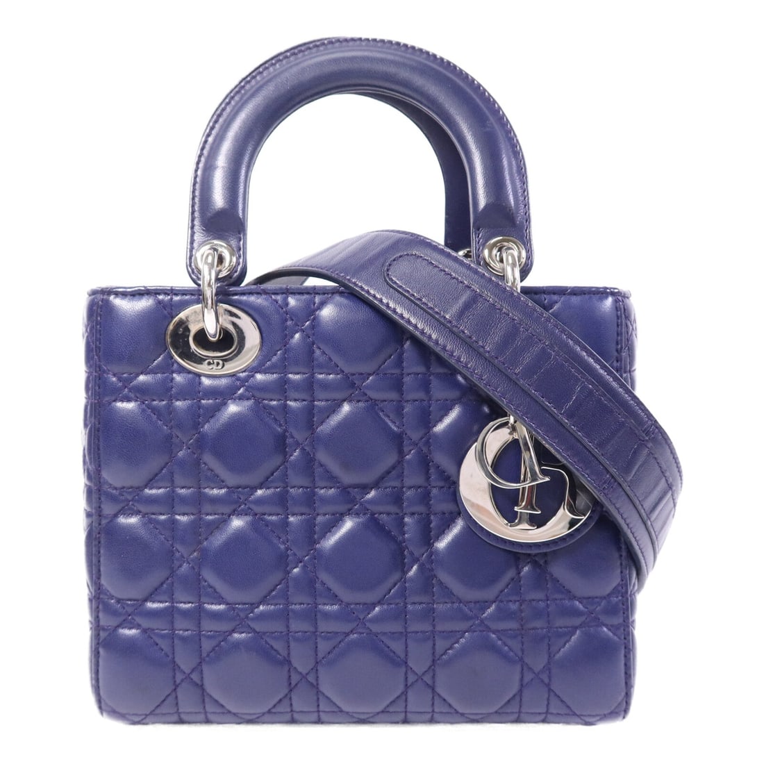 Dior Lady Dior Small: Blue lambskin 2 way shoulder bag.