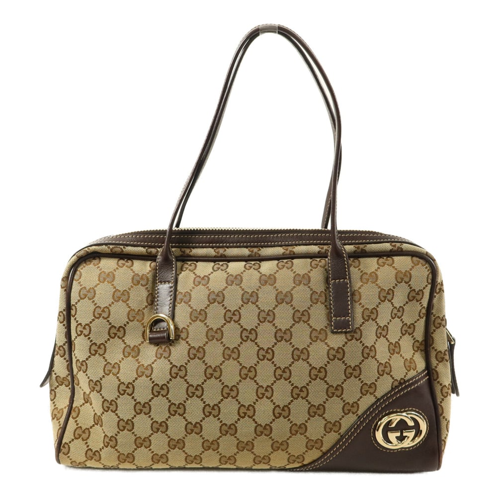 Gucci GG Boston Tote 169971 Brown: GG Boston tote 169971 in brown canvas with gold-tone hardware. Size 35 x 21 x 7 cm. Handle 51 cm.