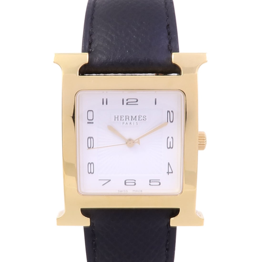 Hermes H Watch HH1.801 Quartz Black: Quartz H Watch HH1.801 in stainless steel with black dial. Case 34x30mm. Max wrist 15-17.5cm. Band width 17-22mm. Includes storage bags.
