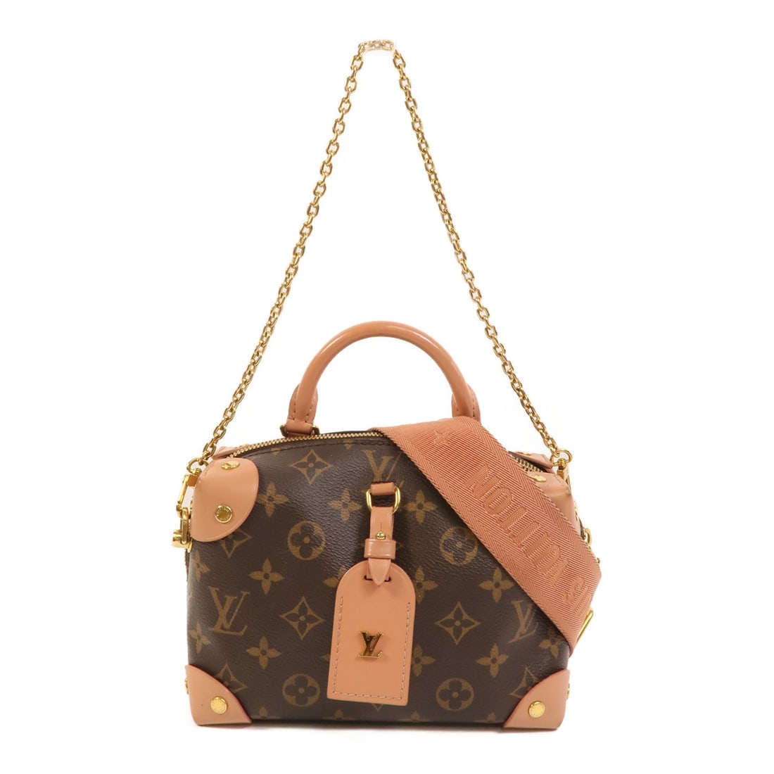 Louis Vuitton Petite Malle Souple: Brown and pink monogram 2 way bag.