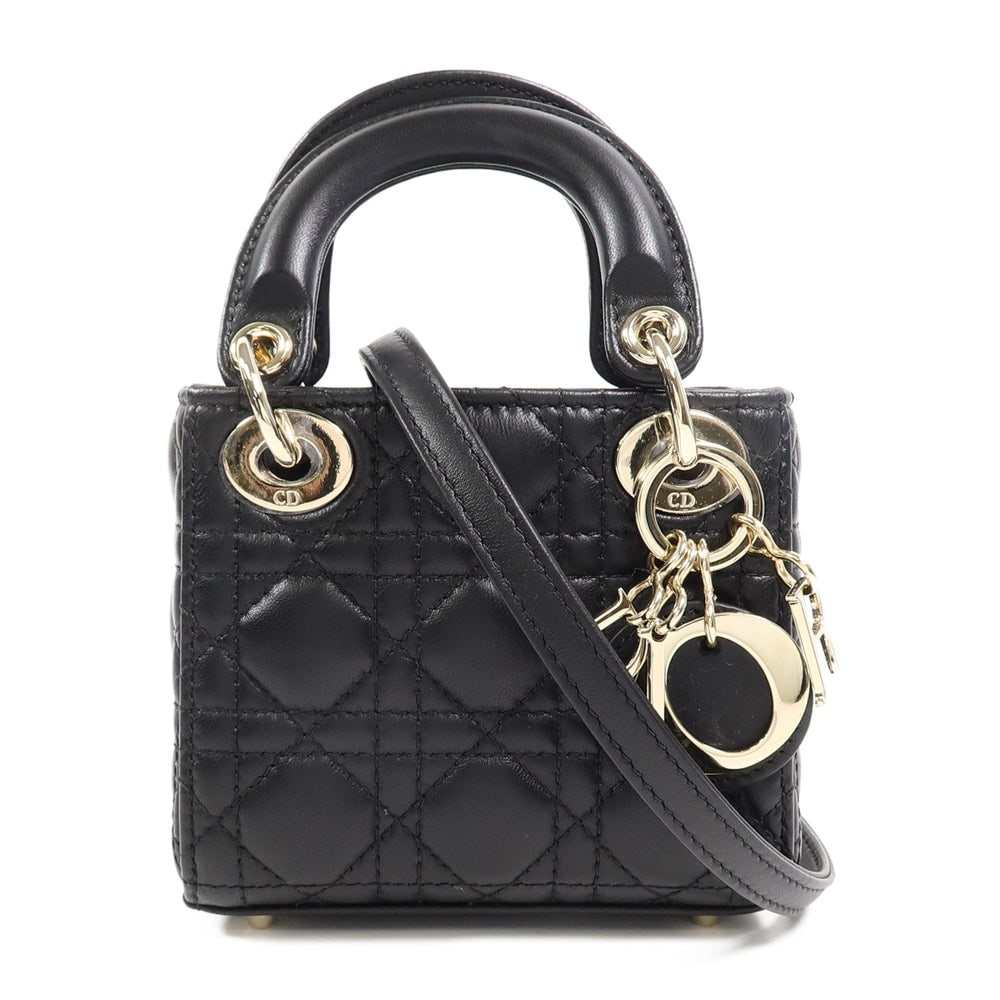 Dior Lady Dior Micro 2 Way: Black lambskin micro 2 way shoulder bag.