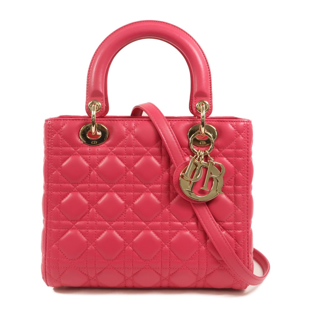 Dior Lady Dior Medium: Pink lambskin 2 way shoulder bag.