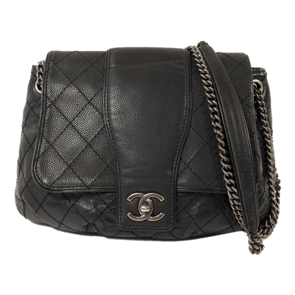 Chanel Bubble Graphic Messenger: Black calfskin chain shoulder bag.