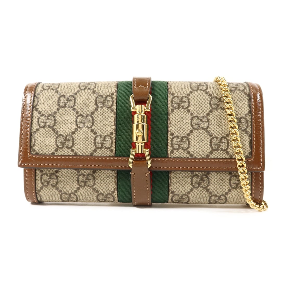 Gucci Jackie 1961 Chain Wallet: Brown coated canvas chain wallet shoulder bag.