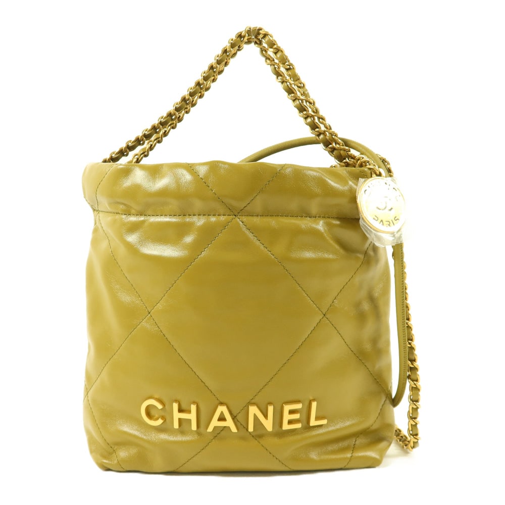 Chanel Mini 22 Green: Green calfskin mini 22 chain shoulder bag.