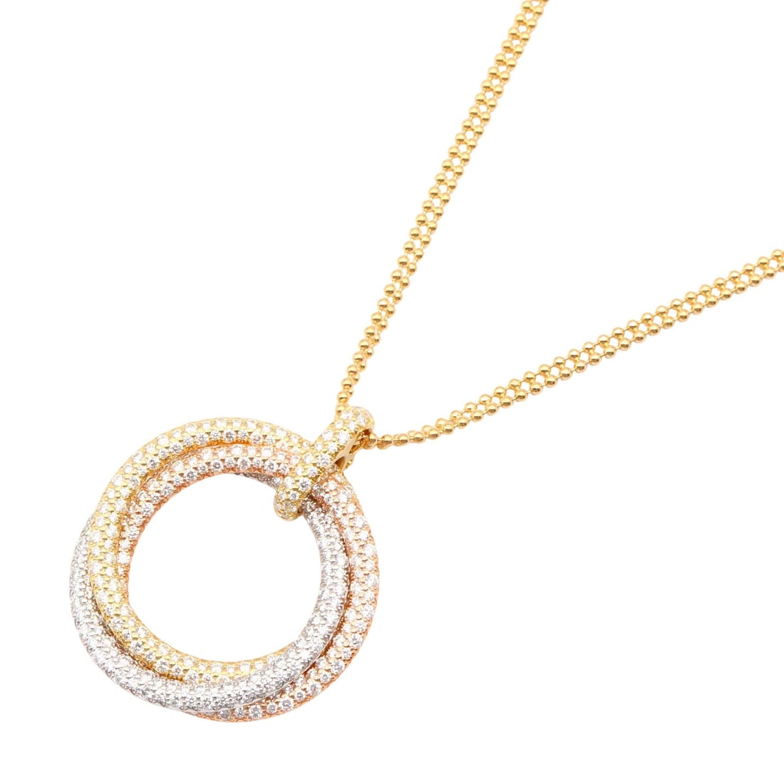 Cartier Trinity Large Pave Necklace: Large Pave Trinity diamond necklace in K18 yellow white and pink gold.
